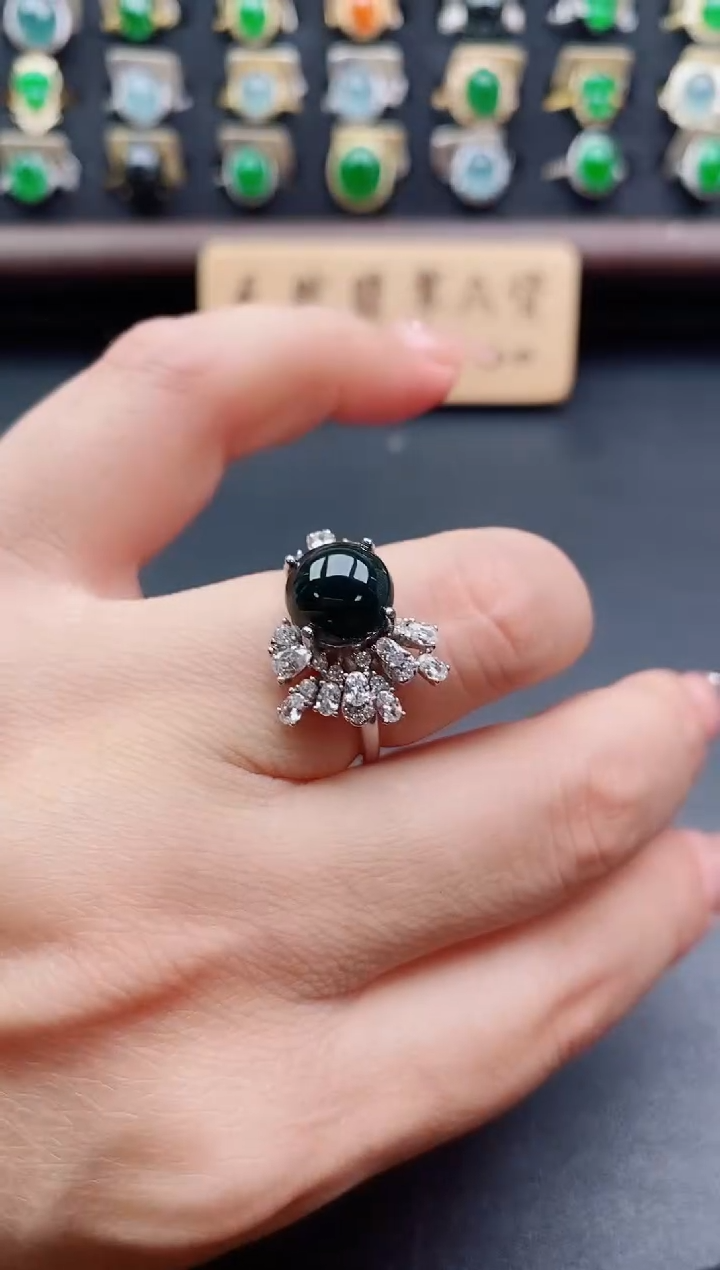 银S925镶嵌戒指翡翠1