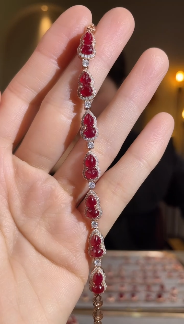 银S925镶嵌手链红宝石手链