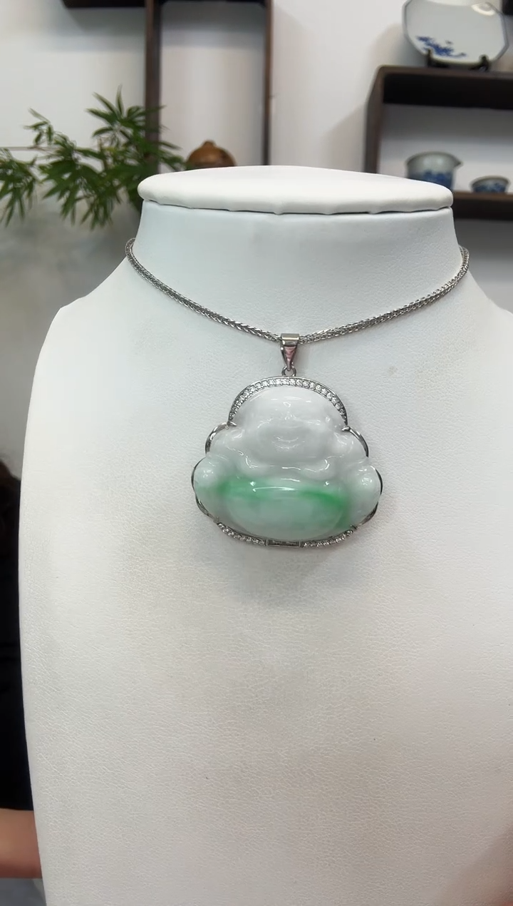 吊坠(赠链)银S925镶嵌翡翠佛公