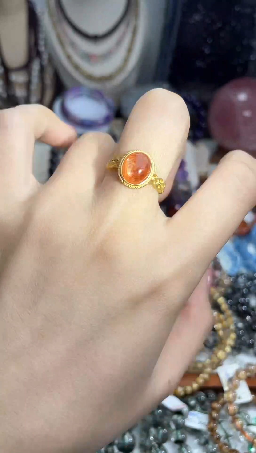 【闪购商品】长石戒指银S925镀金镶嵌金太阳戒指
