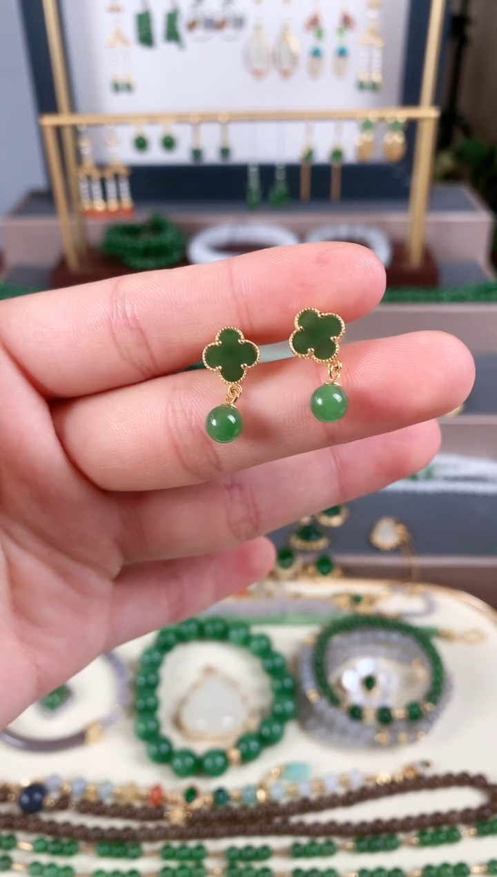 银S925镶嵌和田玉耳饰1