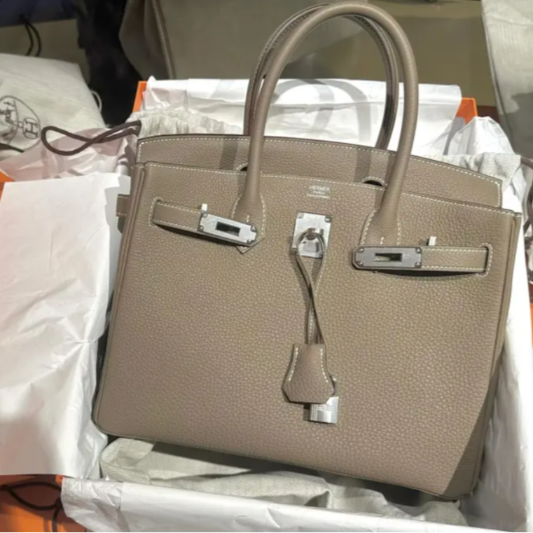 99新 Hermes/爱马仕 小花6花 Birkin 30 大象灰 Togo皮 X刻银扣包