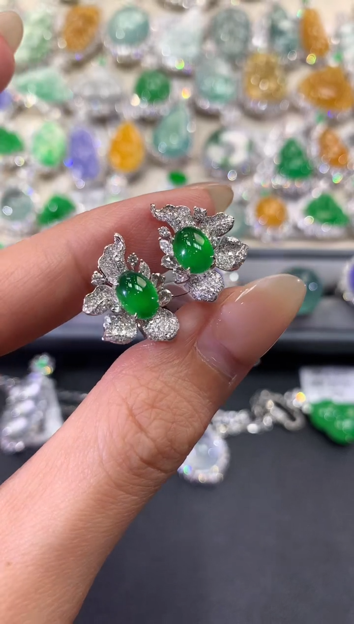 【闪购商品】翡翠耳饰18K金镶嵌w43          