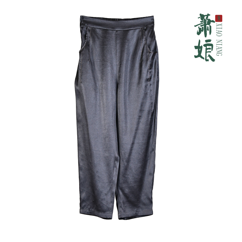 萧娘【屿暖】油光缎香云纱新中式百搭休闲桑蚕丝小脚裤子中国风2068