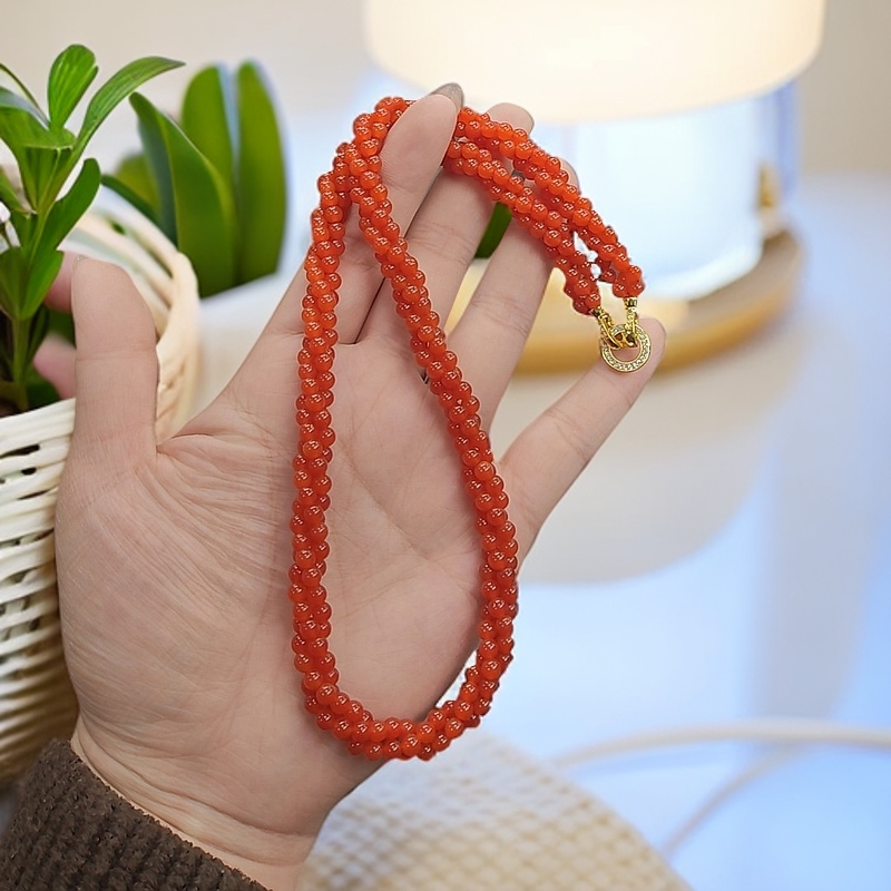 高品质柿子红南红小米珠麻花链