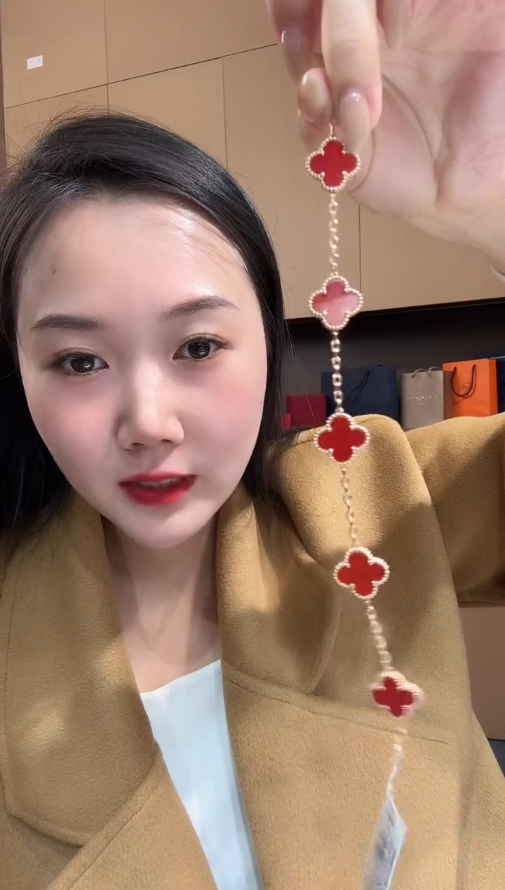 【闪购商品】玛瑙/玉髓手链18K金镶嵌红色k黄五花手链GHJ