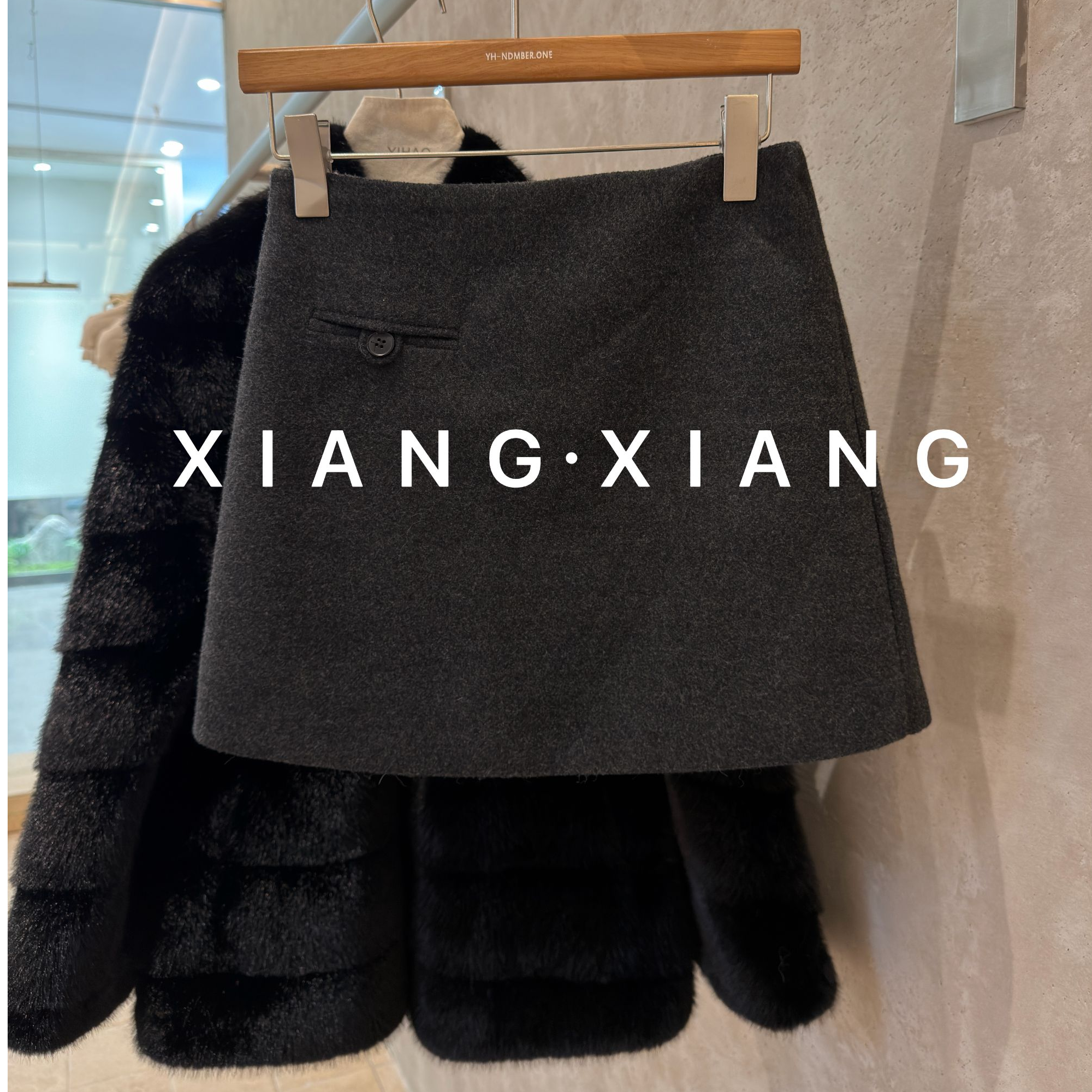 纯色扣子短裙带内衬灰色秋冬季#737