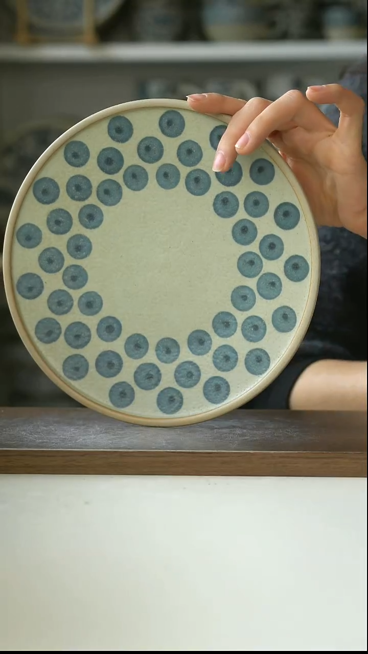 陶粗陶手绘蓝莓早餐盘21cm@7-7@