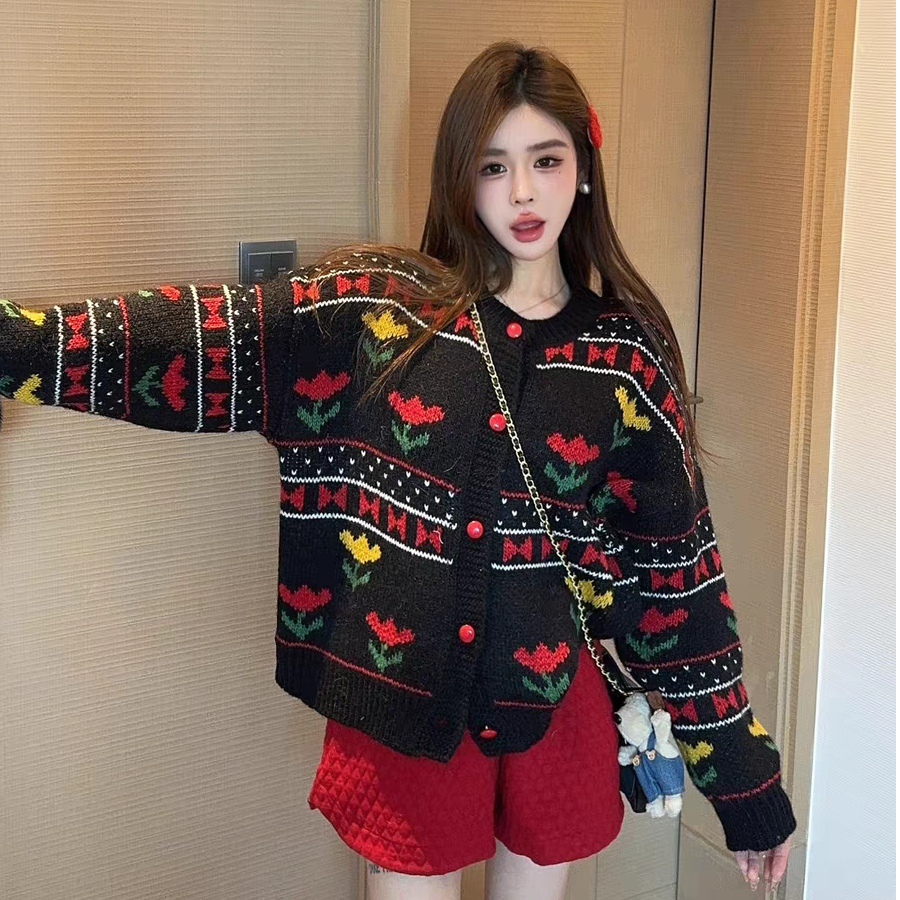 巨好看秋冬圣诞穿搭一整套韩系裙子女针织开衫毛衣