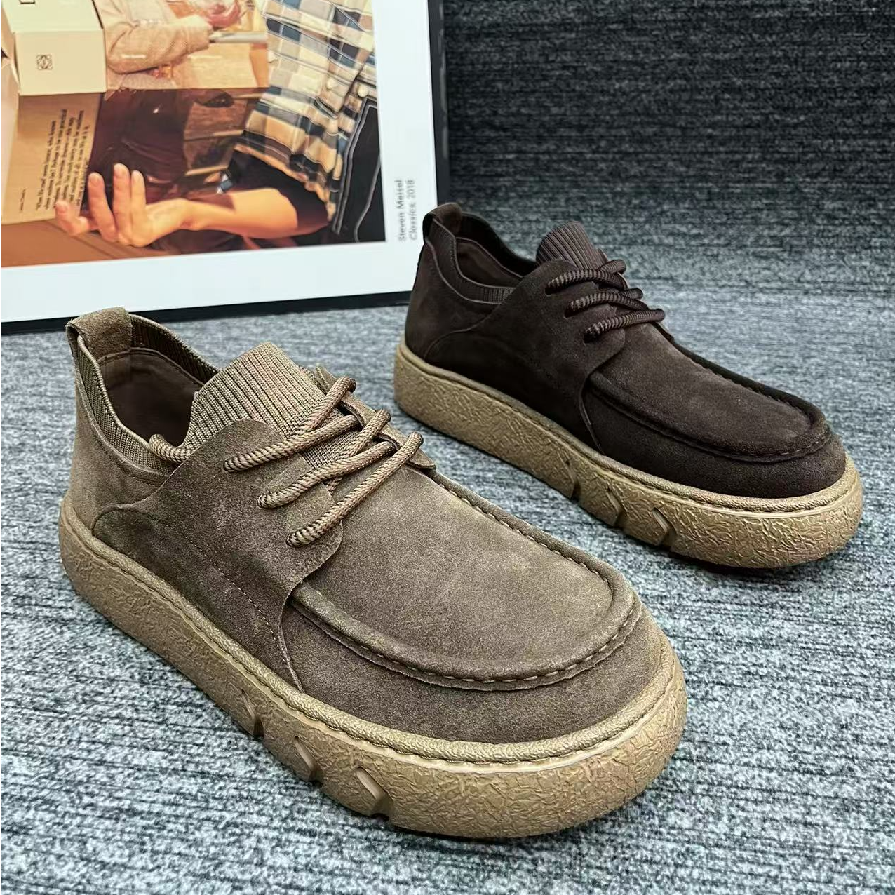 H1037欧货新款男士时尚百搭潮流系带软底舒适休闲勃肯鞋