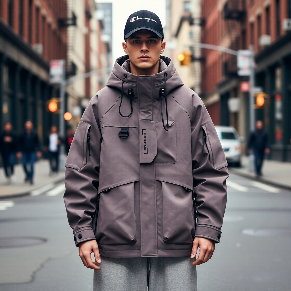 2025新款冬季潮流工装派克羽绒服男士连帽宽松加厚户外防风外套男