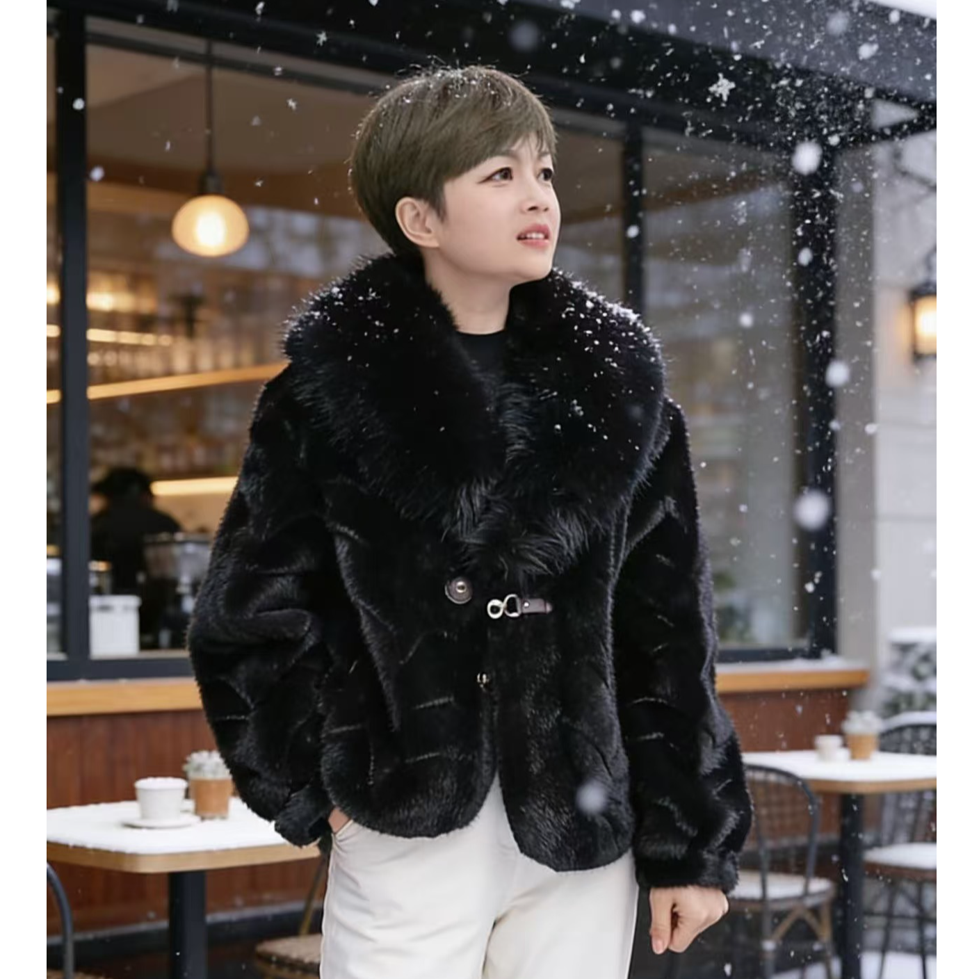 （雪兰貂）春秋冬时尚百搭轻奢女士外套