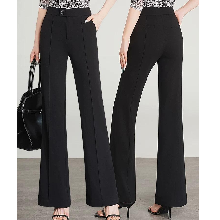 GIRDEAR/哥弟110027  秋冬新款女士时尚高腰显瘦四面弹黑色直筒裤