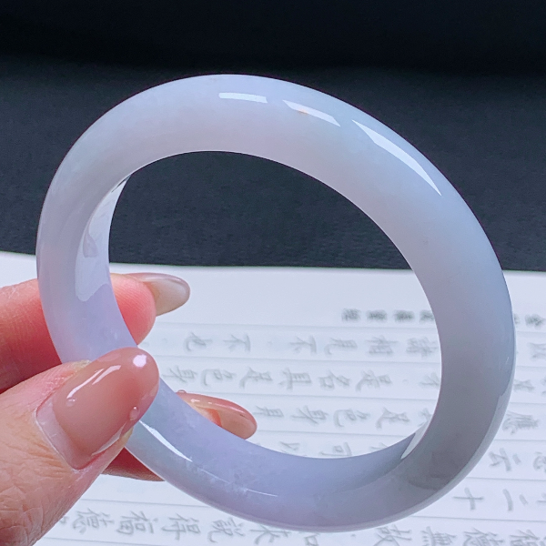 57圈天然翡翠A货老坑种淡紫色正圈手镯057女款冰透平安镯精美