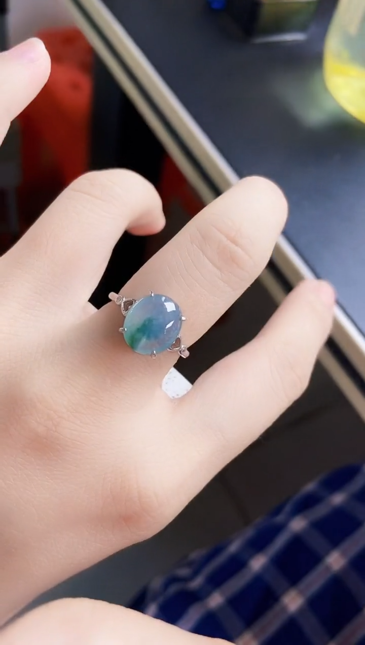 翡翠戒指银S925镶嵌456478