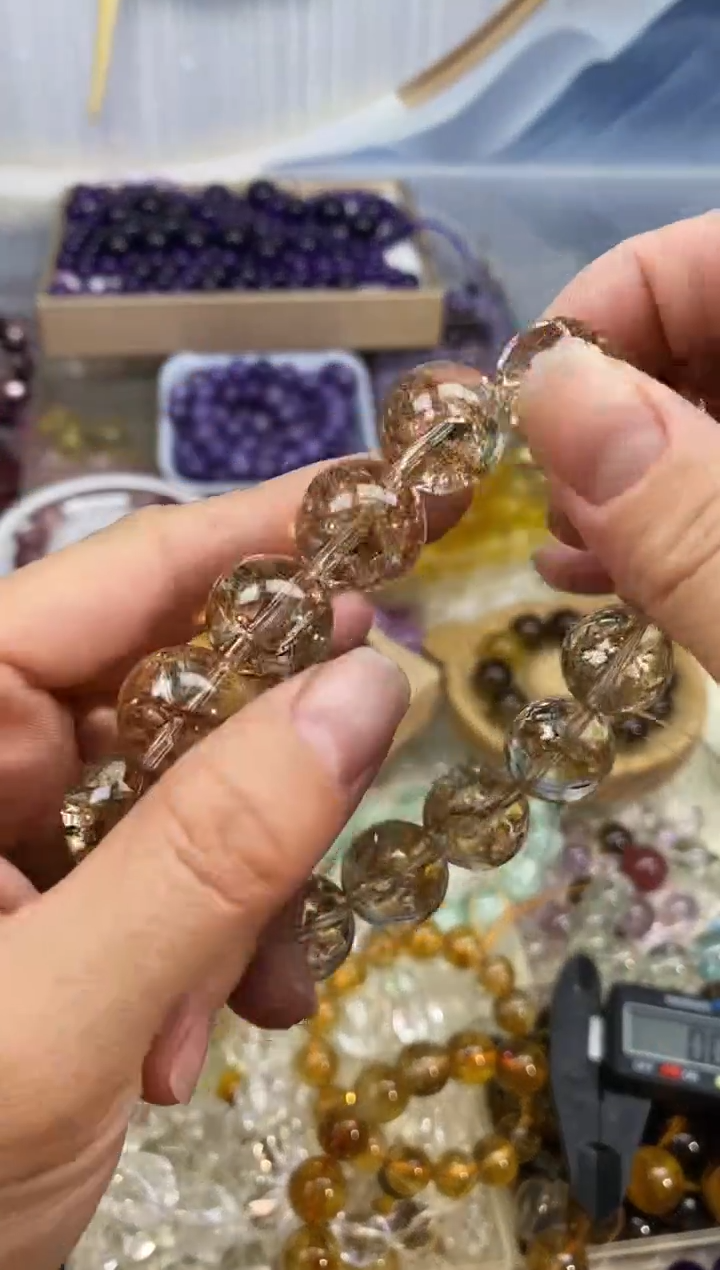 未镶嵌手链水晶金箔卡14mm单颗