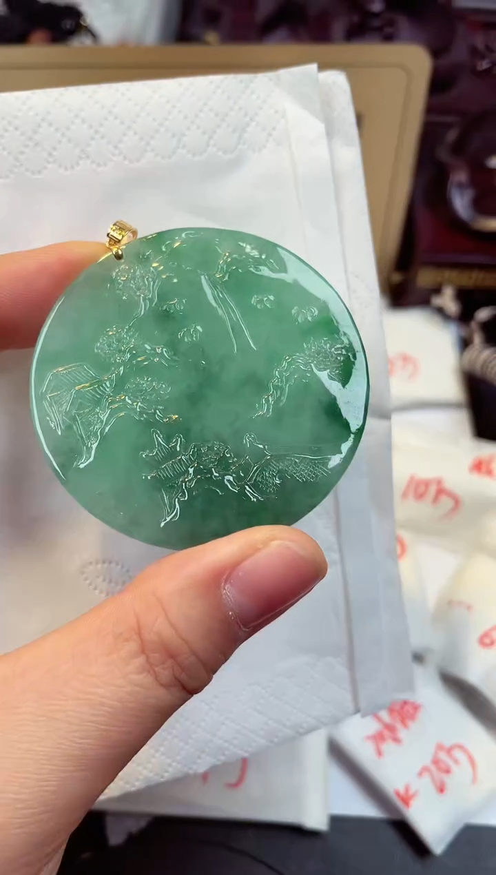 【闪购商品】翡翠颈饰18K金镶嵌天然缅甸翡翠A货