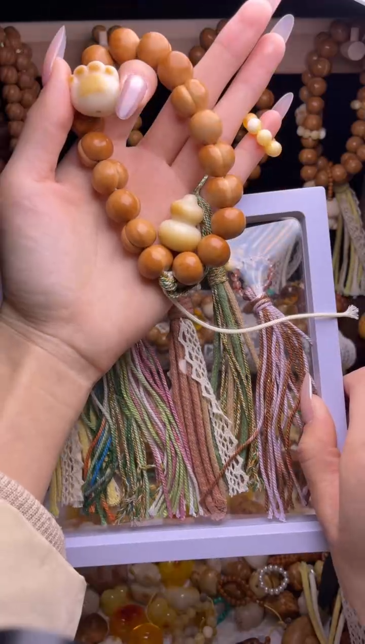 吊坠猴头核桃全品纯手工16.2猫爪黄跑环牙果葫芦三通粉蕾丝流苏