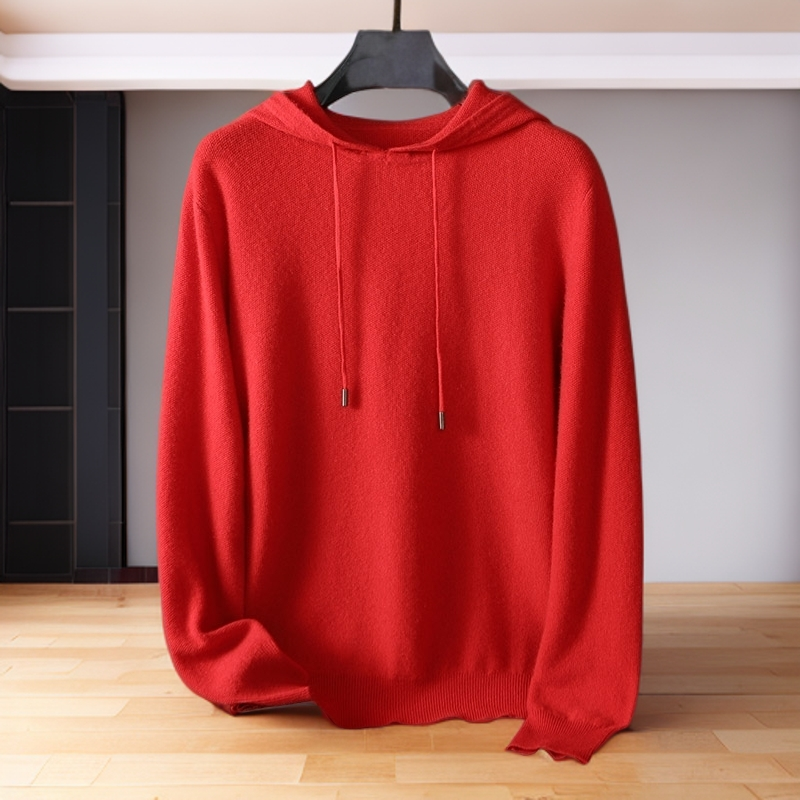 秋冬小山羊绒100%山羊绒衫男款连帽领高端轻奢休闲时尚针织打底衫