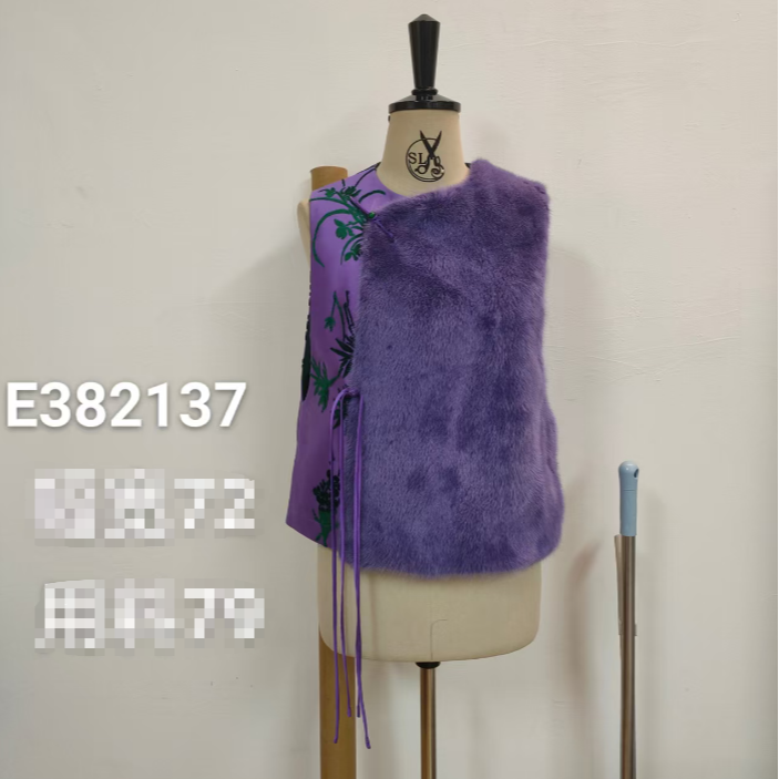 【锦·系】漳绒拼皮毛一体水貂新中式桑蚕丝加棉马甲背心E-382137
