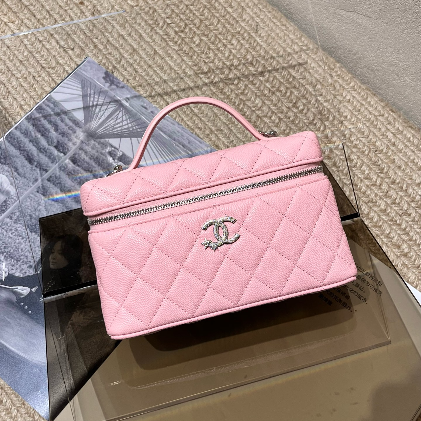 未使用 Chanel/香奈儿 25B粉色荔枝牛星星扣LP饭盒包