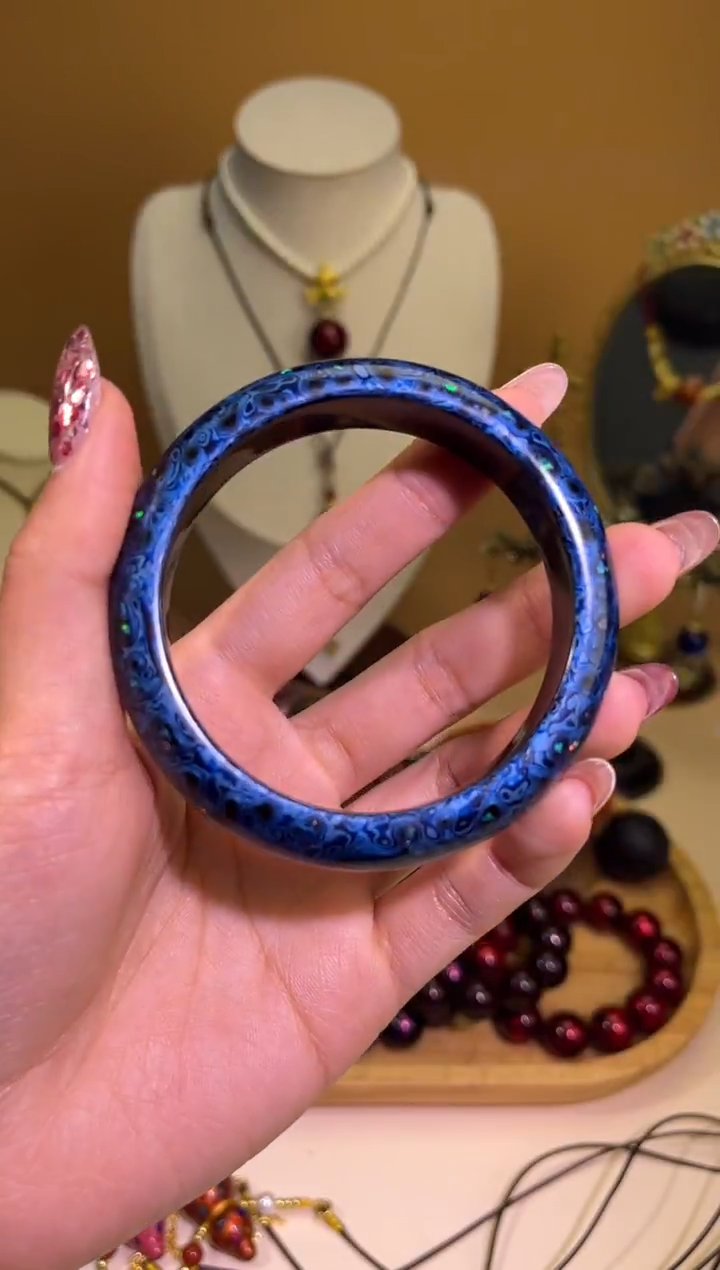 榕城大漆极光蓝变彩手镯59~60