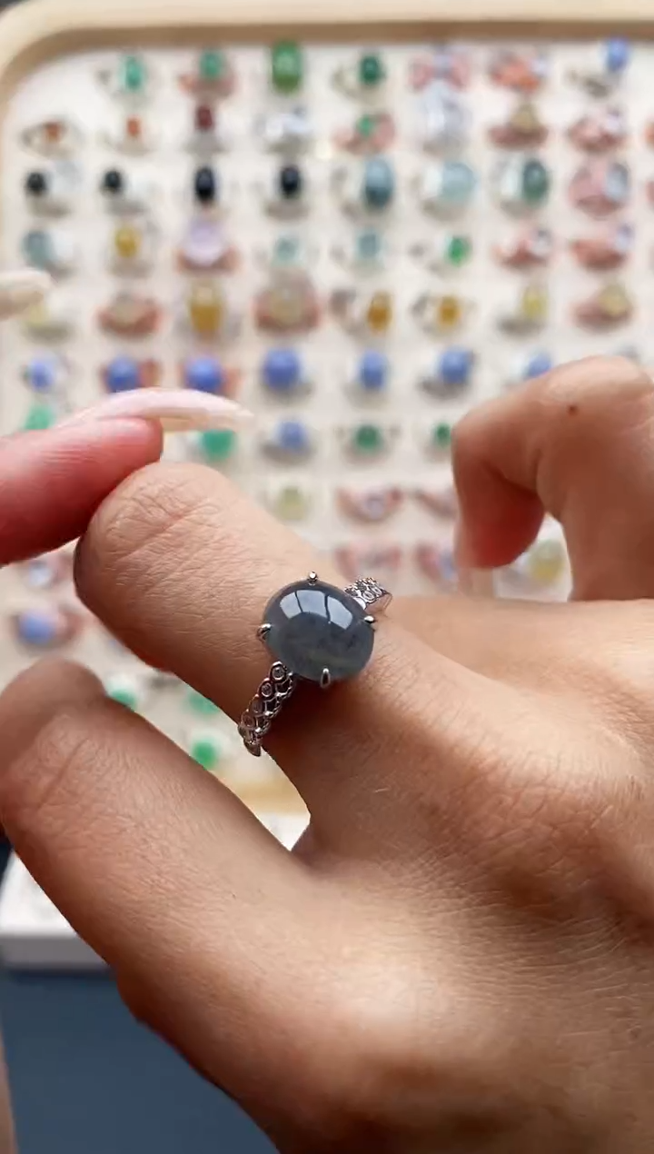 【闪购商品】翡翠戒指银S925镶嵌缅甸天然A货翡翠333  3+7