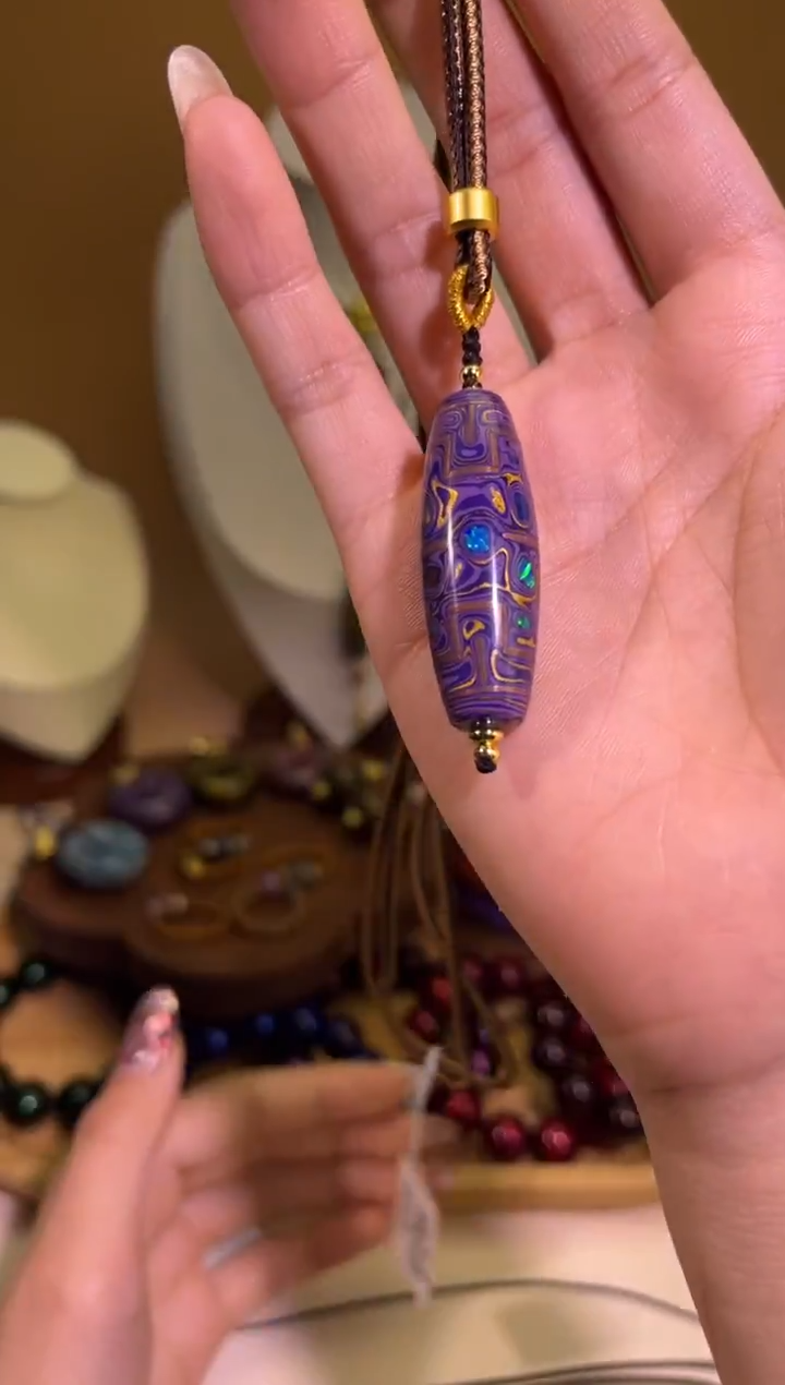 榕城大漆紫色双非遗变彩嵌丝桶珠