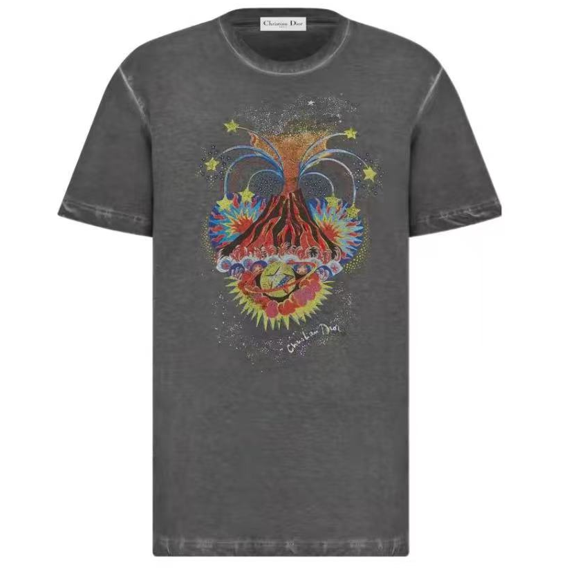 99新 DIOR/迪奥 火山印花女士圆领短袖T恤XS码