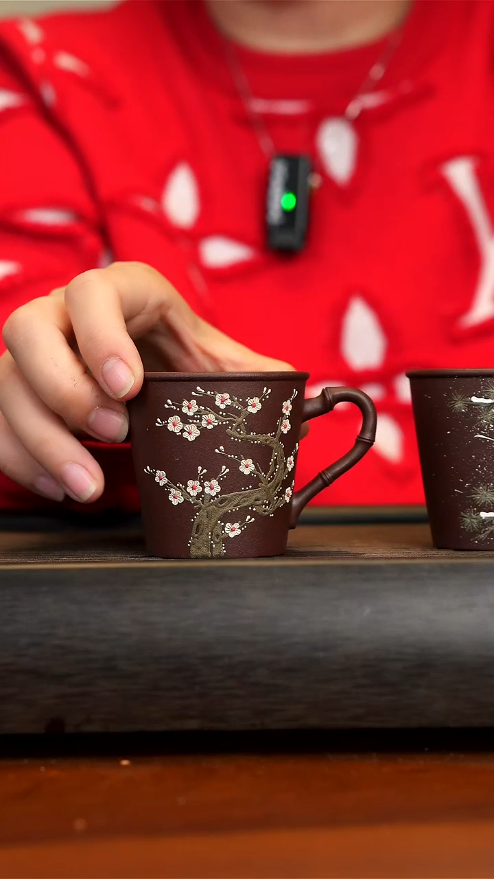 【闪购商品】紫砂茶壶老紫泥梅花把手杯