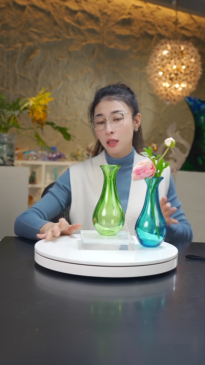 手工艺品琉璃宝石蓝设计款观音瓶花器