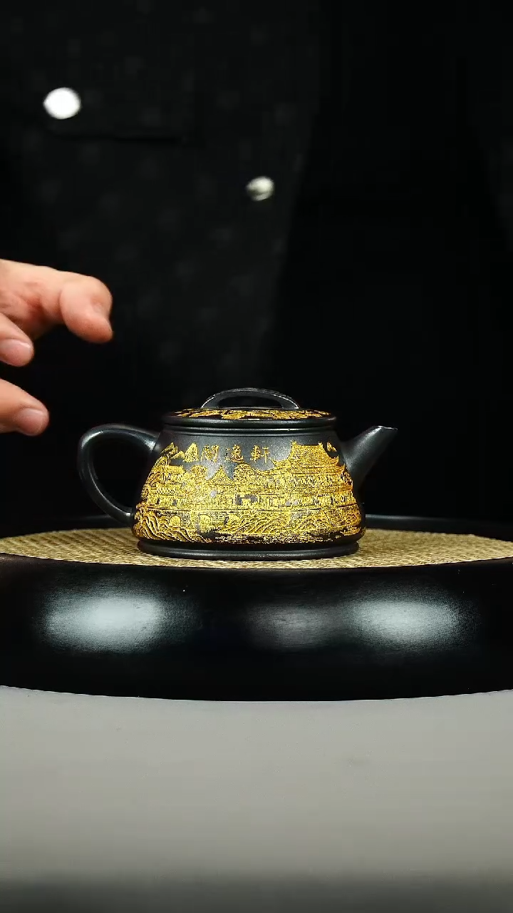 茶壶紫砂石黄 高水平 描金 山水 楼阁
