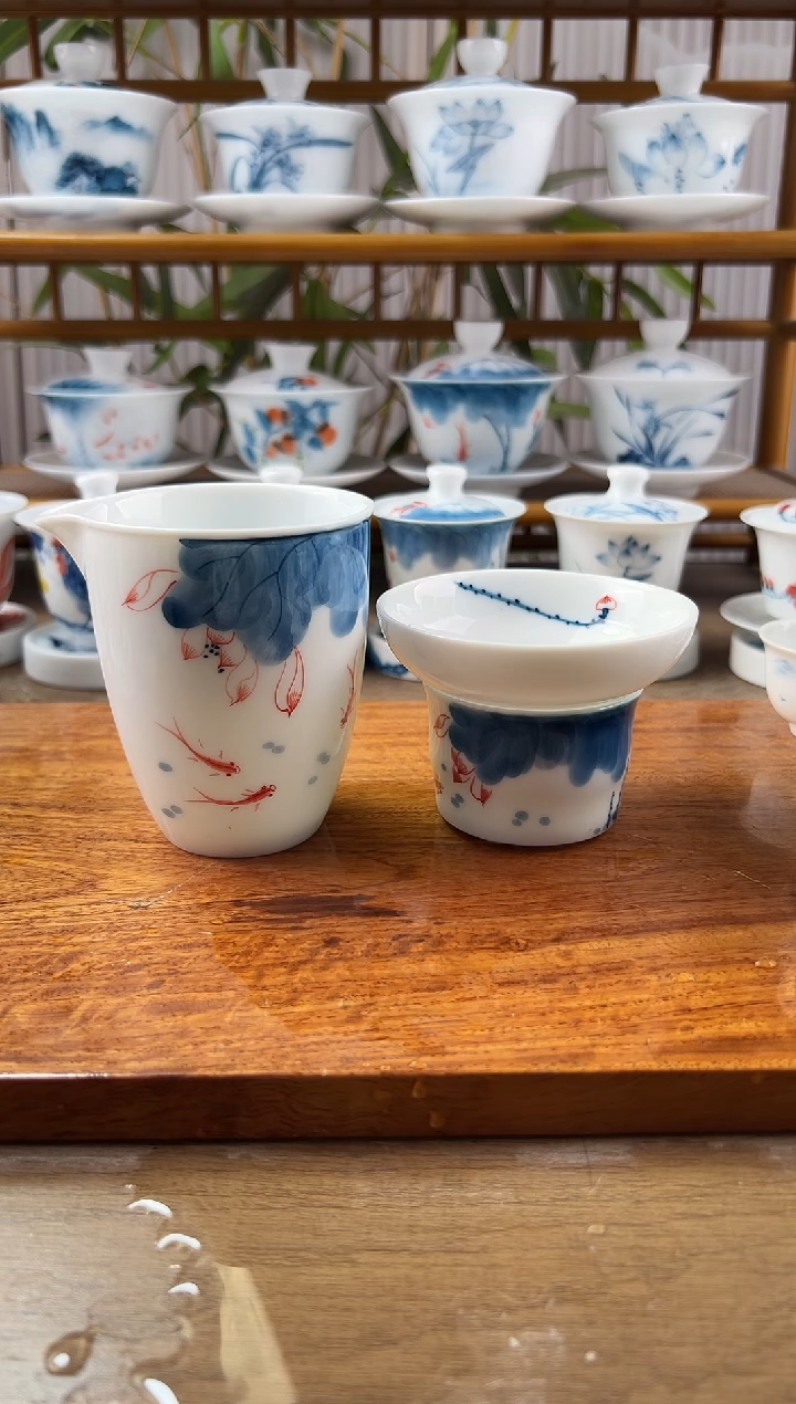 微瑕线条莲公道杯+茶漏