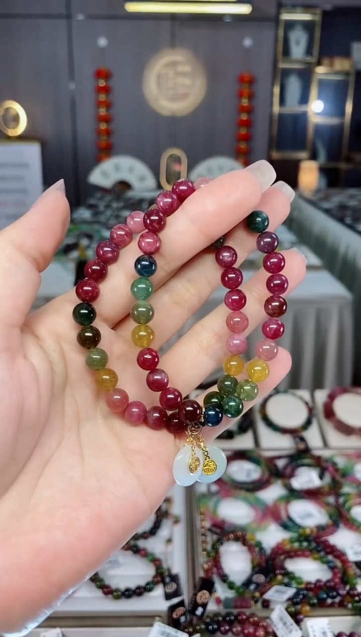 老矿碧玺单圈手串7mm+未镶嵌碧玺 hon多样性发货一条