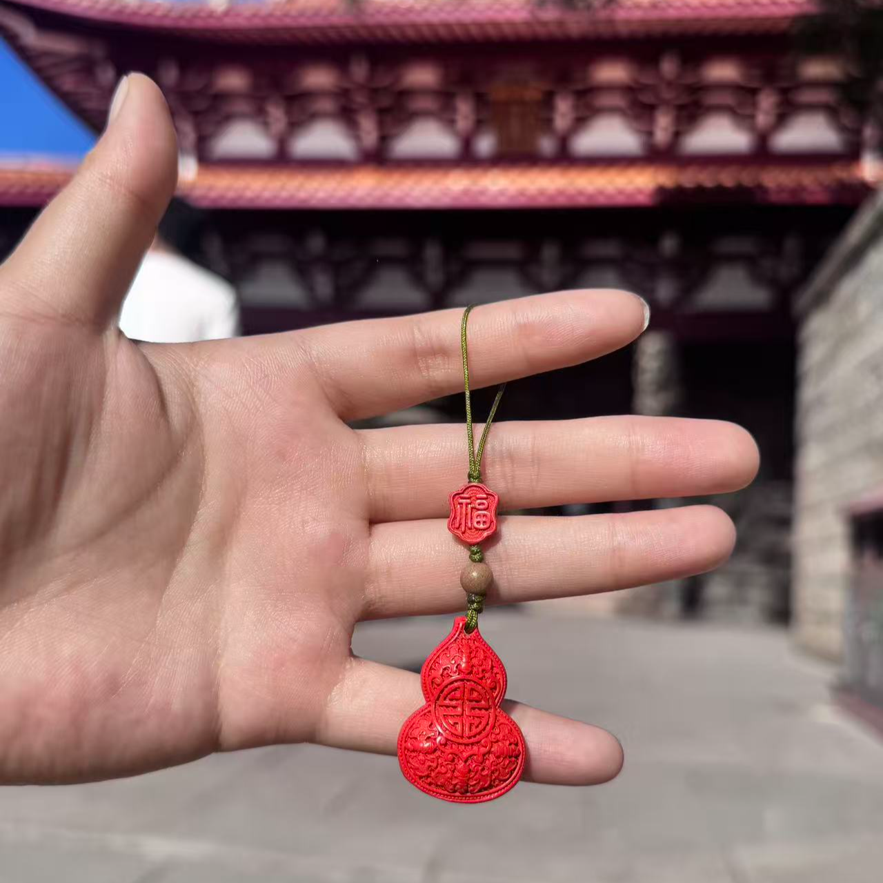 祖庙五福合香宝珠小葫芦朱砂挂件