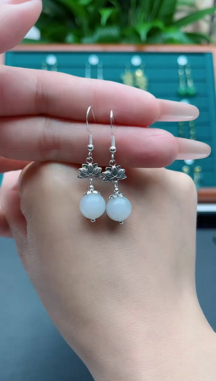 【闪购商品】和田玉耳饰银S925镶嵌6和田玉烟紫色