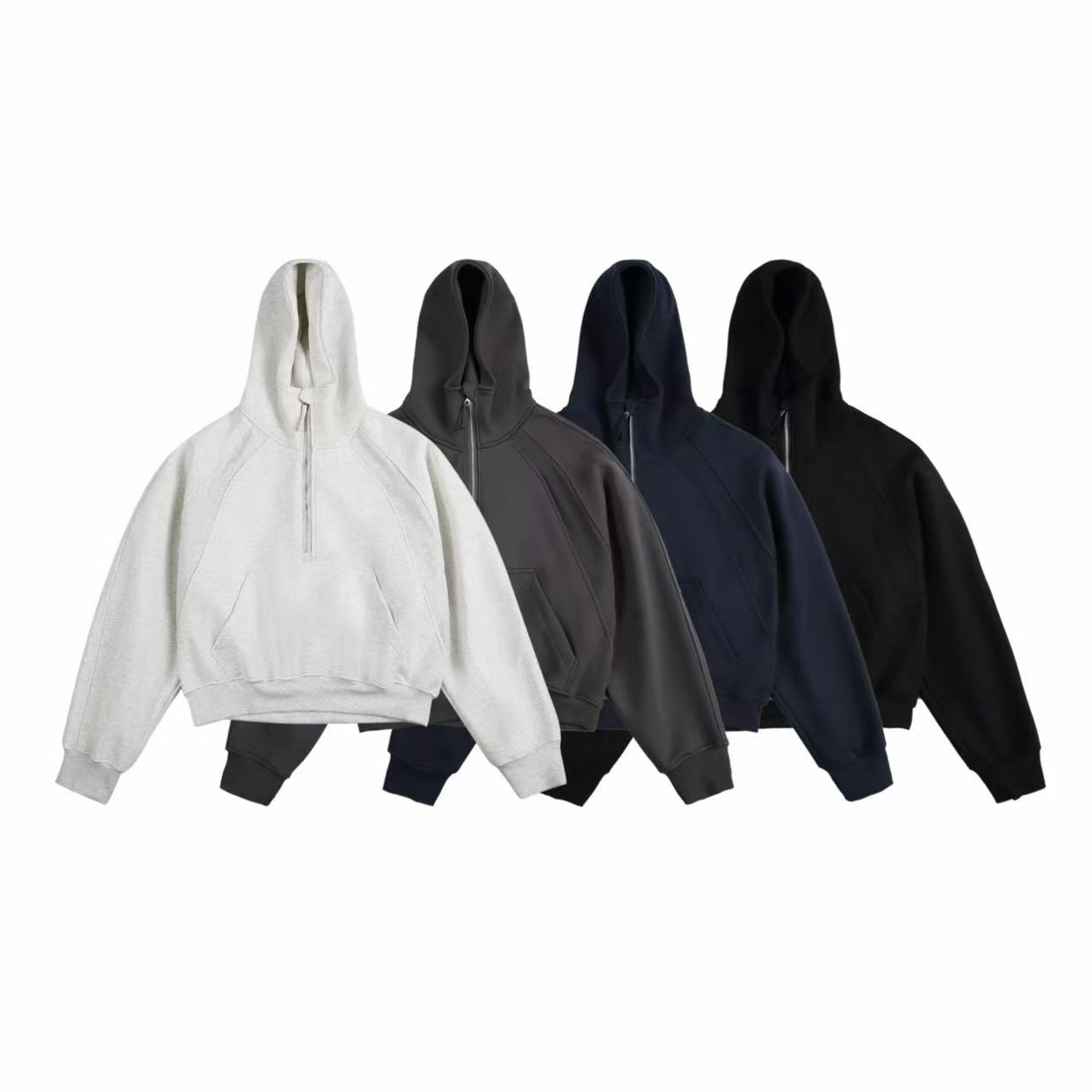 clean fit版型春季新品重磅连帽套头半拉链卫衣外套男女情侣款