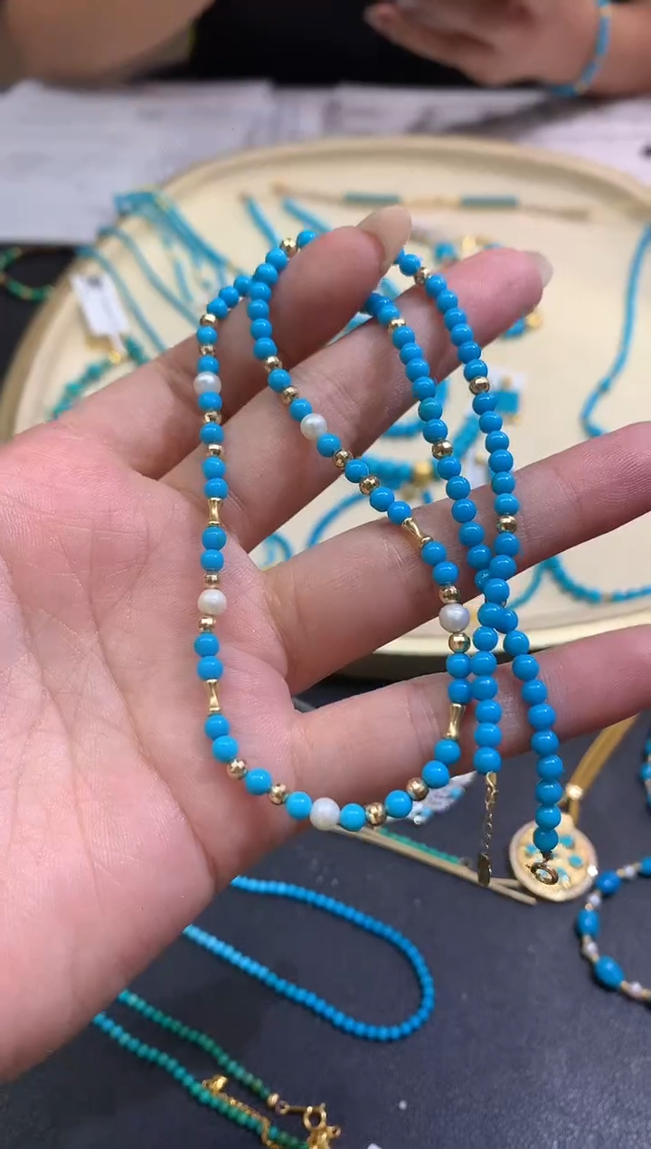 18K金镶嵌绿松石项链A462|4880