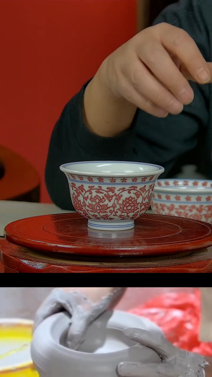 【闪购商品】027景德镇民间艺人釉里红压手杯