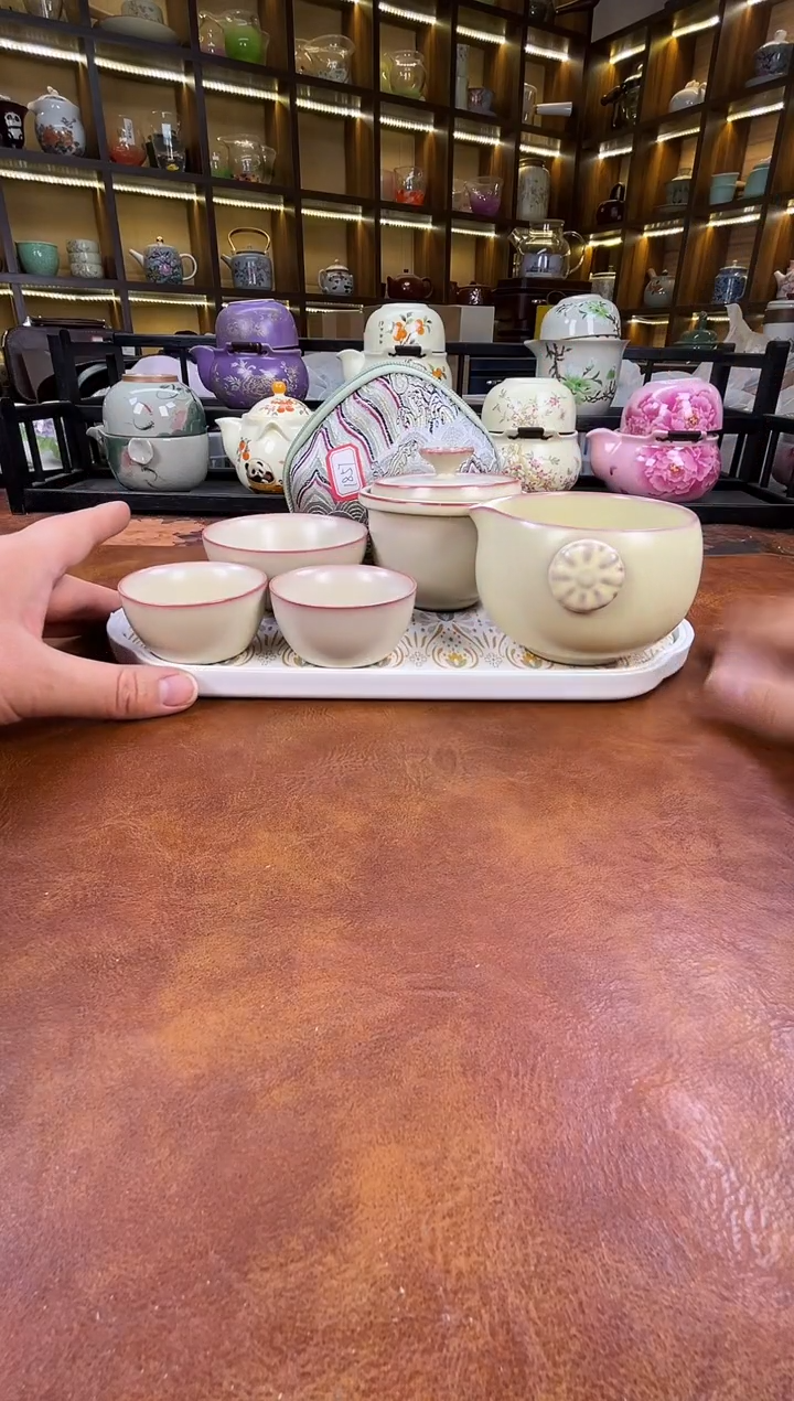 瓷片古道源猪油冻旅行+金银错茶盘