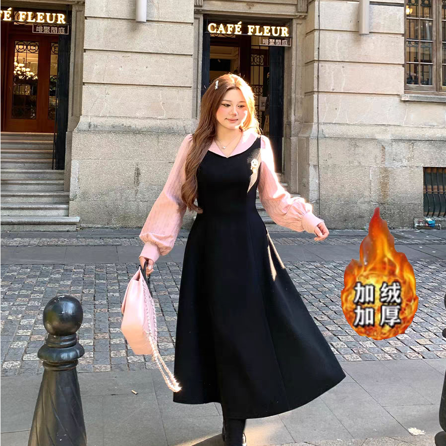 （80-200斤）大码胖mm2025新款学院风连衣裙女微胖假两件裙子2037