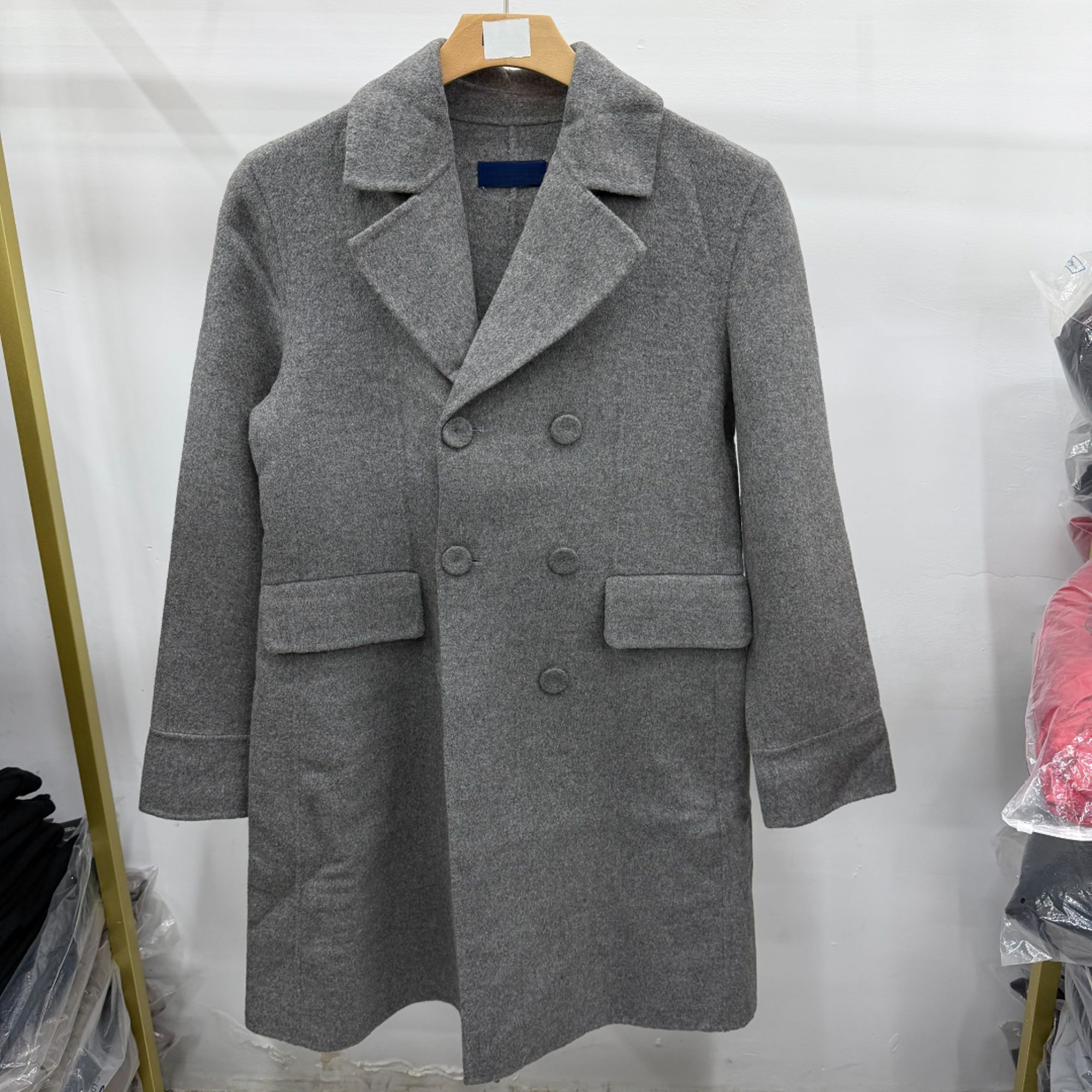 JS 秋冬季女款灰色开襟长袖中性风中长款休闲羊毛大衣 04817 4817