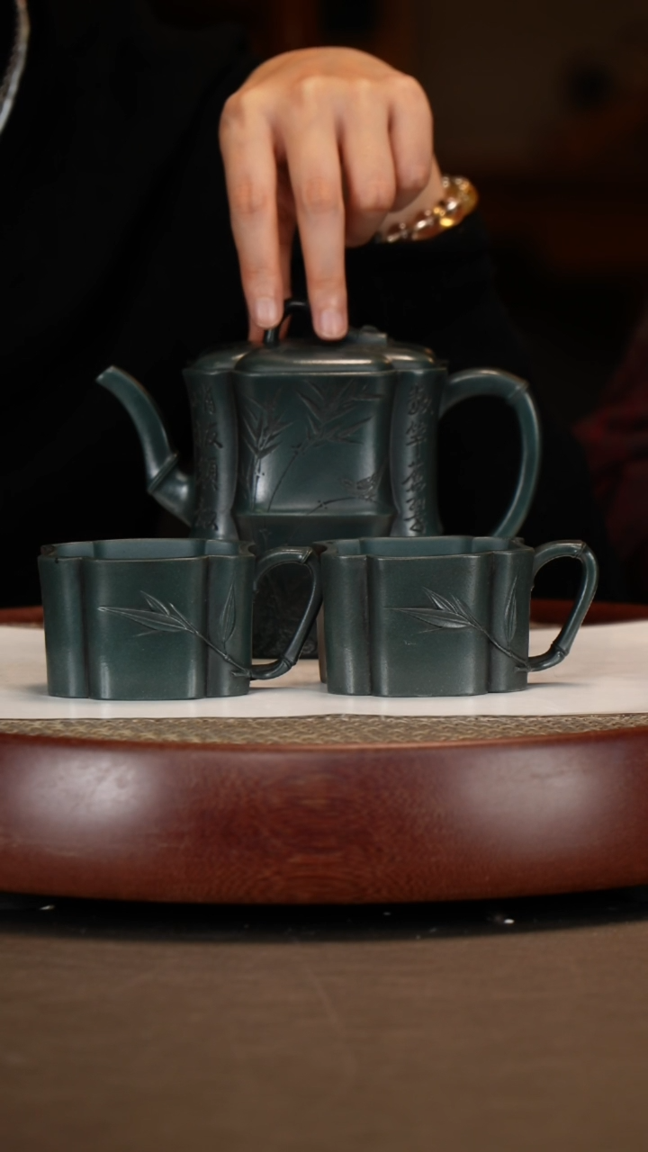 【闪购商品】紫砂茶壶可心绿泥竹节套组+可心墨宝300c