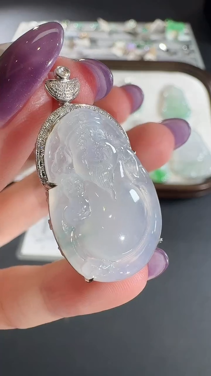 吊坠(不含链)18K金镶嵌翡翠【源头工厂】钻石镶嵌