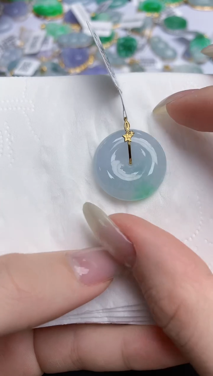 【闪购商品】翡翠颈饰18K金镶嵌天然缅甸翡翠A货