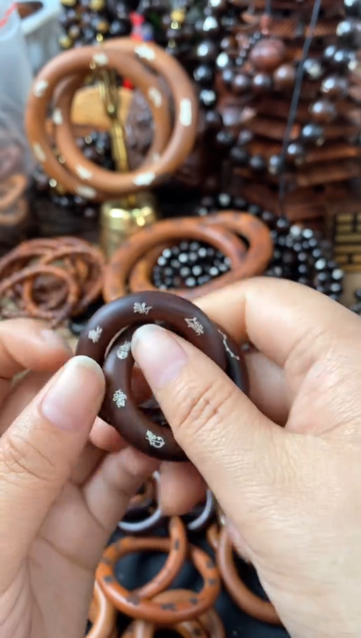 【闪购商品】木枣木玉化镶银五雷五路小乾坤圈H