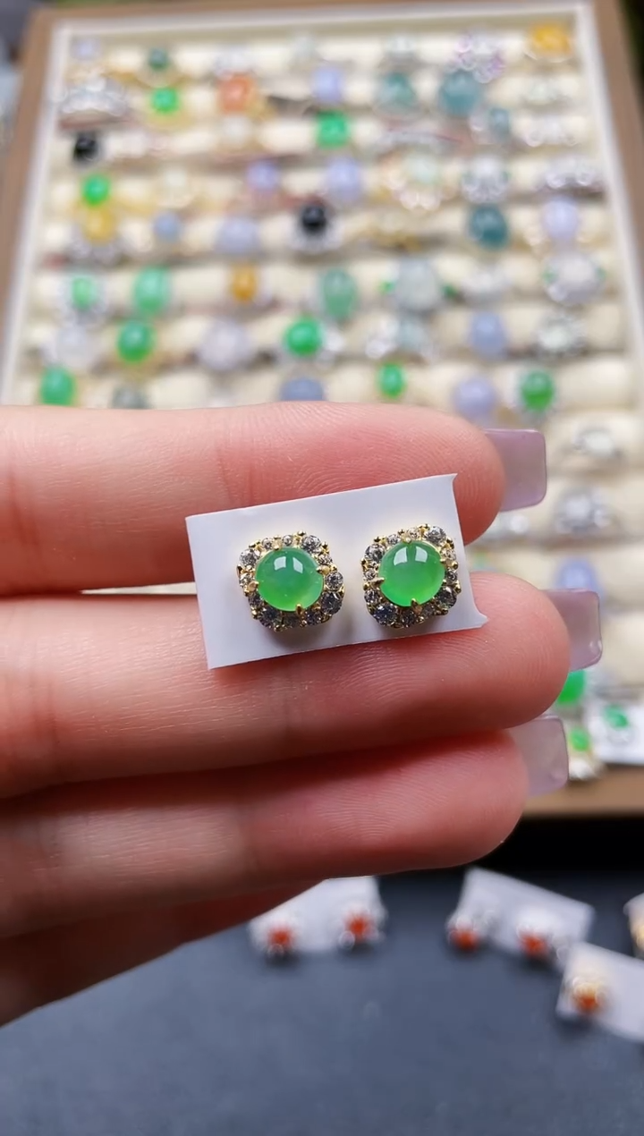 银S925镶嵌翡翠耳饰148