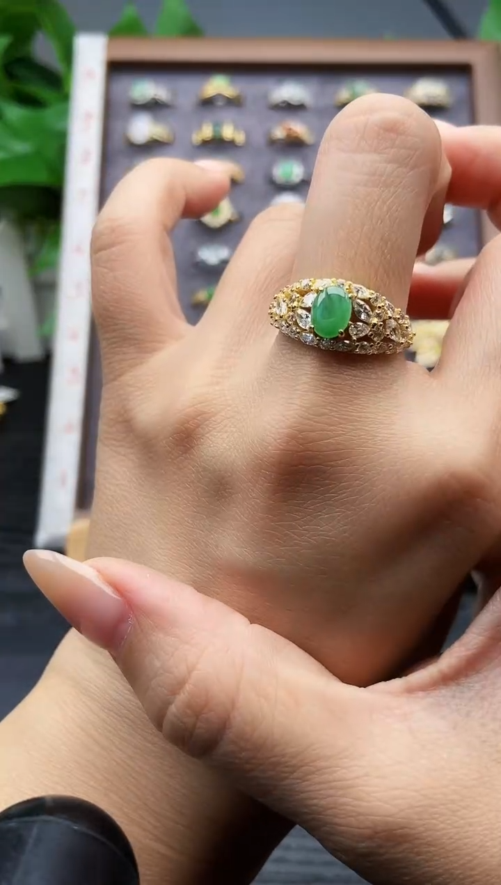 银S925镶嵌戒指翡翠12