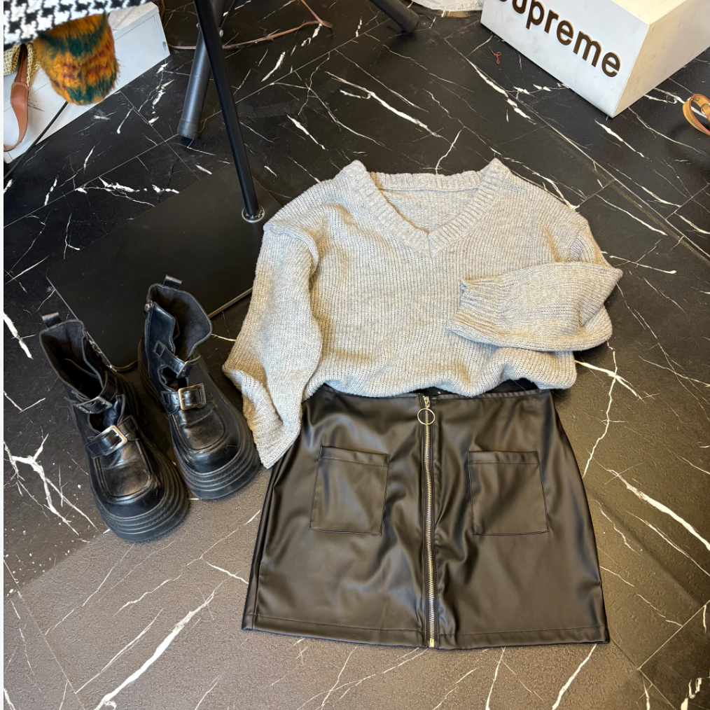 D25 122102 拉链皮裙新款女时尚高腰半身裙包臀百搭