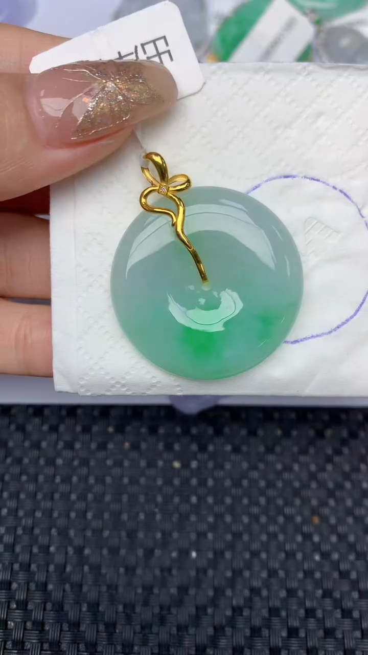 颈饰18K金镶嵌翡翠天然缅甸翡翠a货百元以上9元证书费自理